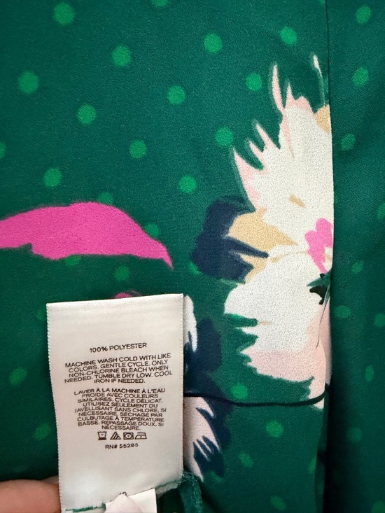 Express Green Floral Polka Dot Wrap Blouse With Tie Waist Size Medium - Picture 5 of 8